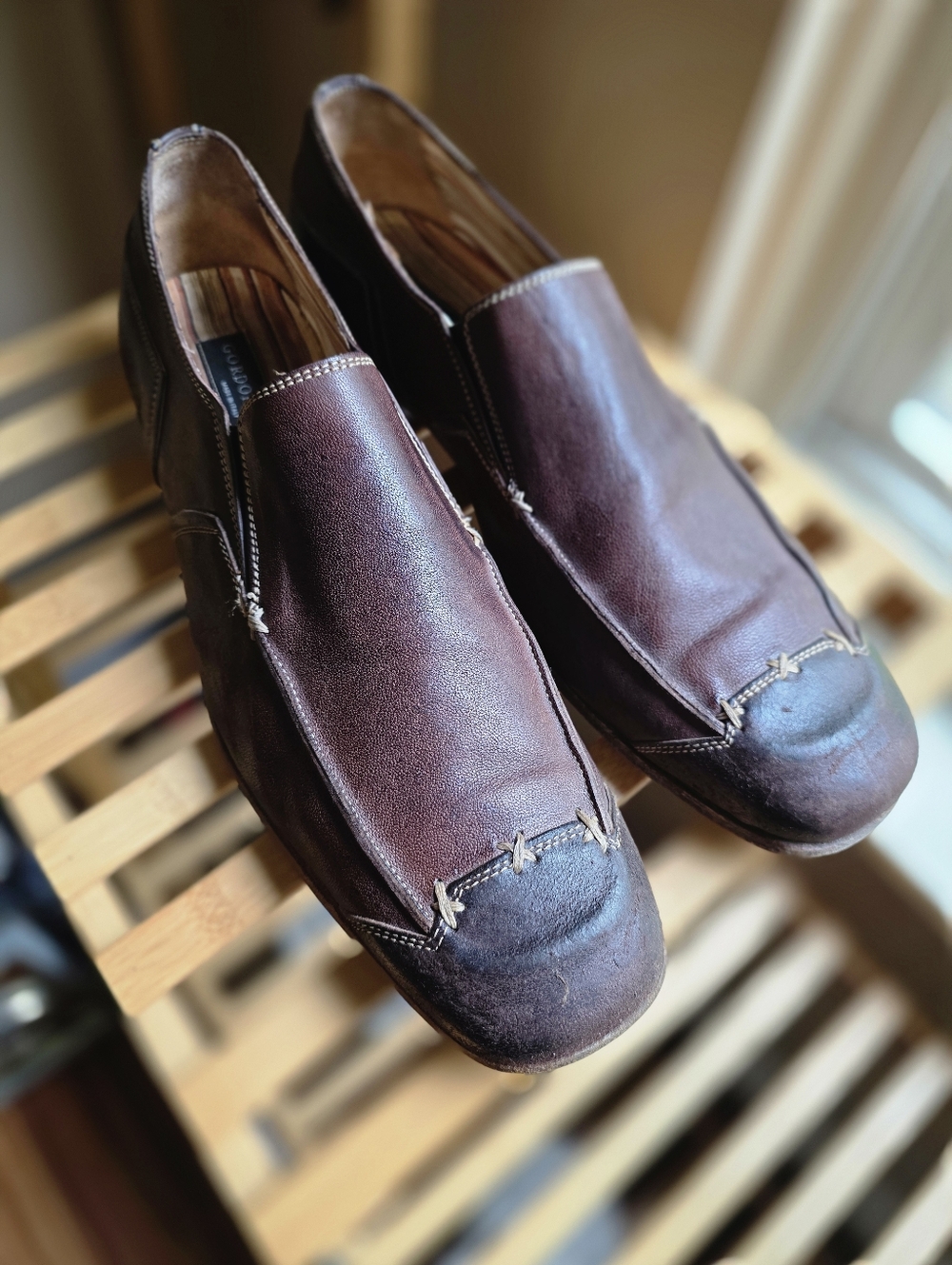 Gordon Rush Brown Leather Slip On Loafers Mens Shoes 10.5‎ Square Toe Steampunk